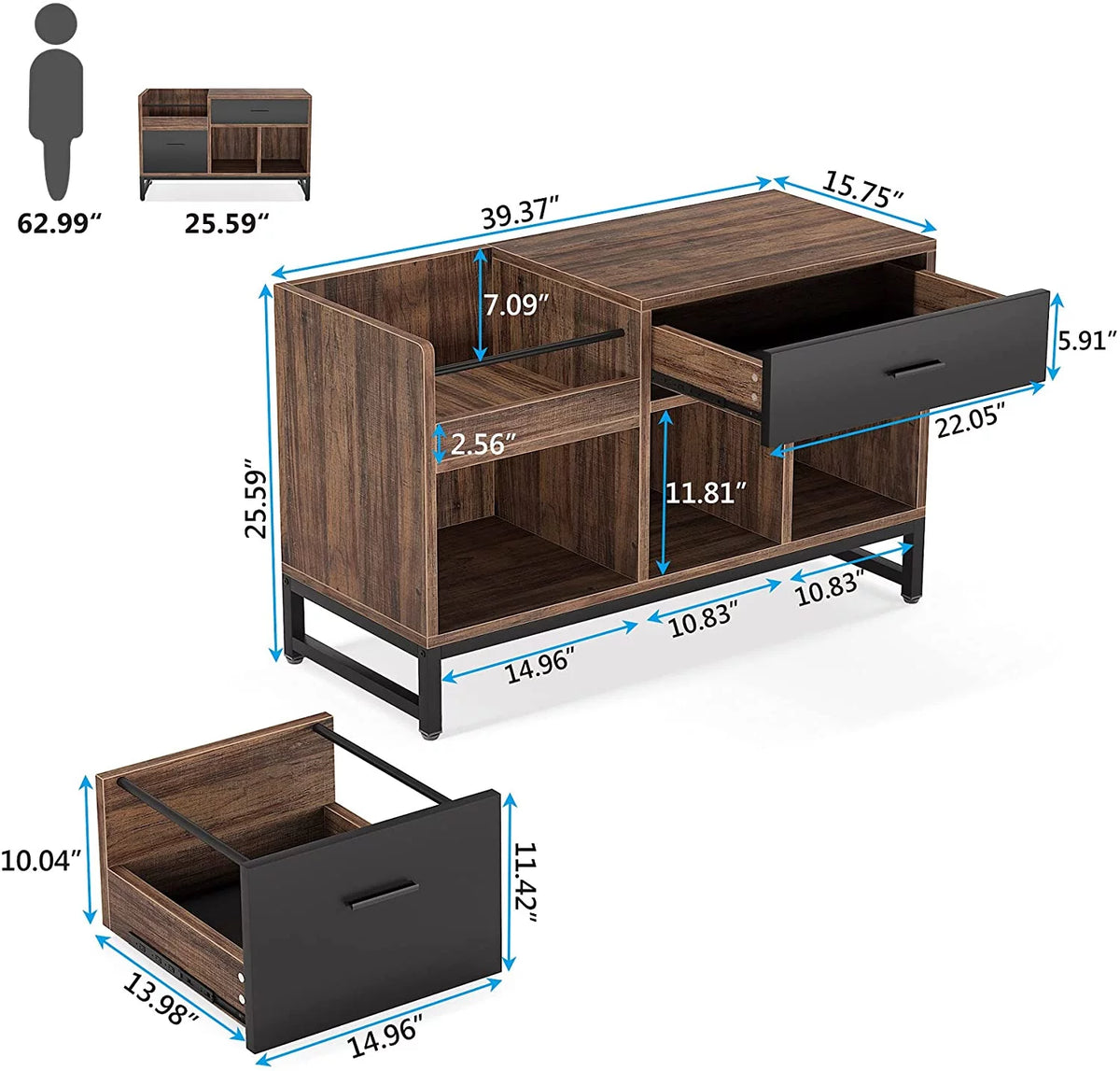 2 Drawer Wood Filing Cabinet H22654
