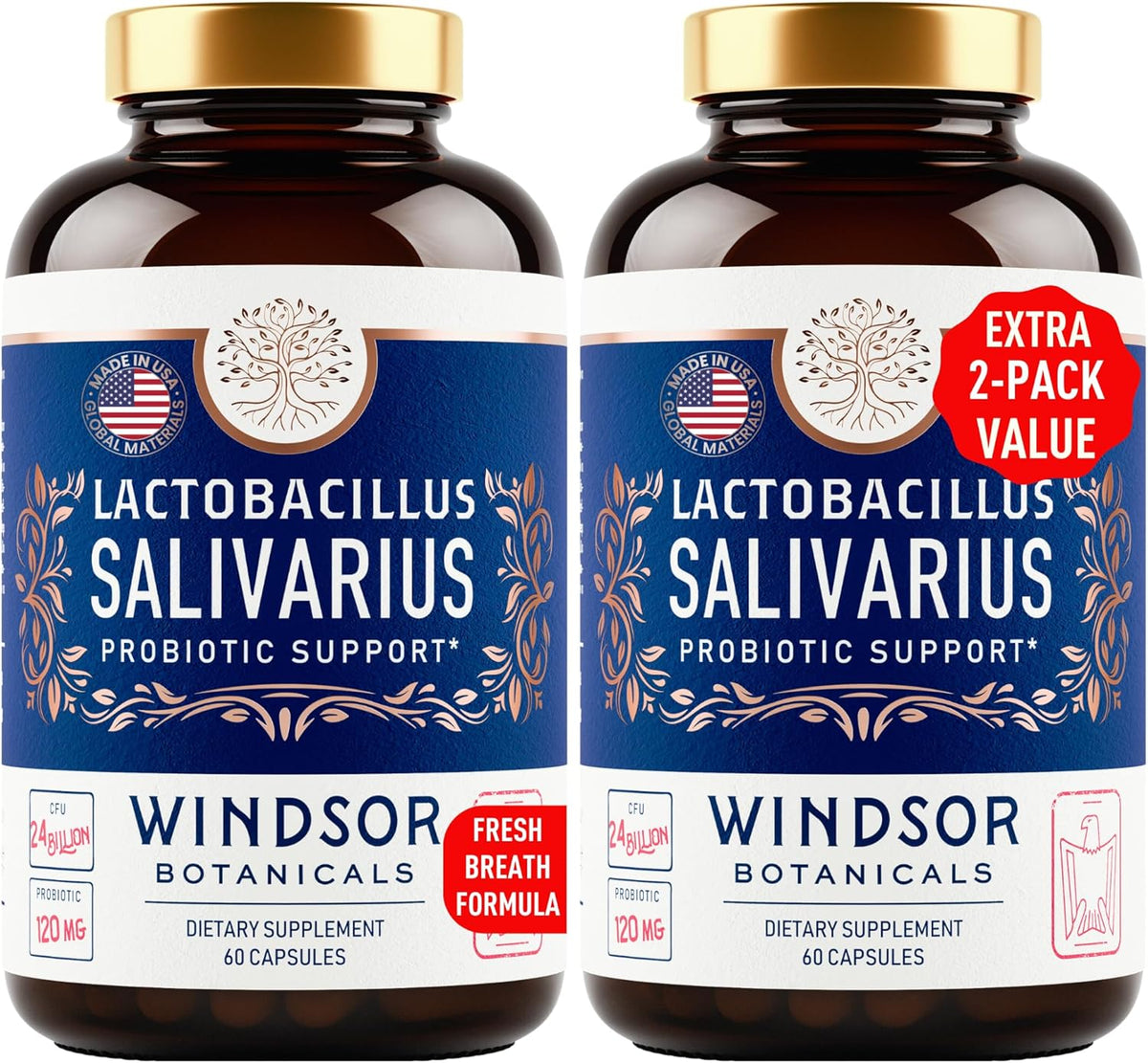 Lactobacillus Salivarius Probiotic Capsules, 24bn CFU, 2-Pack 120 Caps M61843