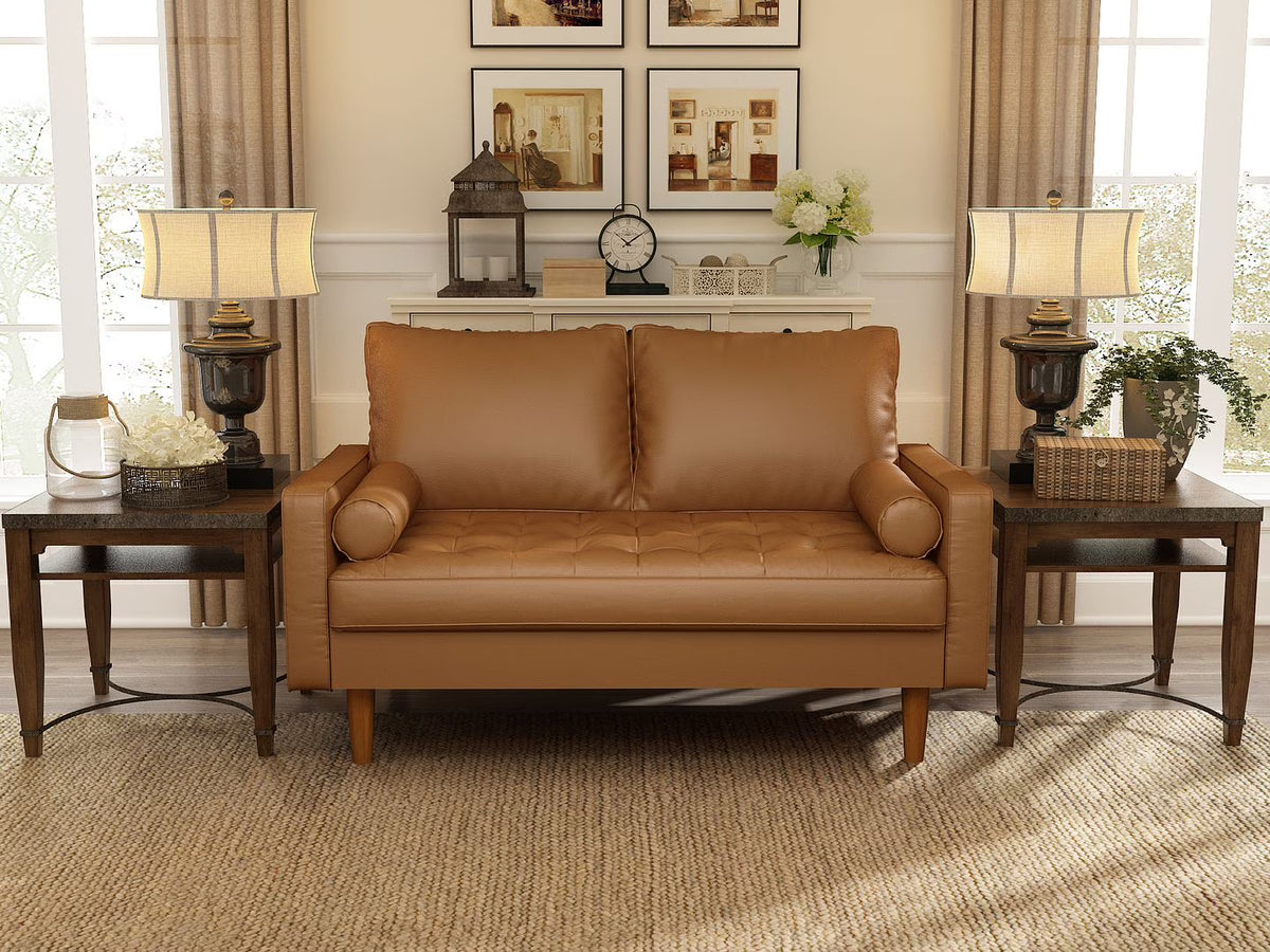 Tan Brown Faux Leather Loveseat E491