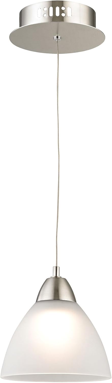1 Light LED Pendant with White Glass, Satin Nickel I328342