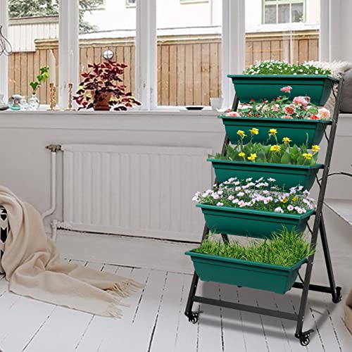Green Vertical Garden Planter with 5 Boxes and Wheels B614503