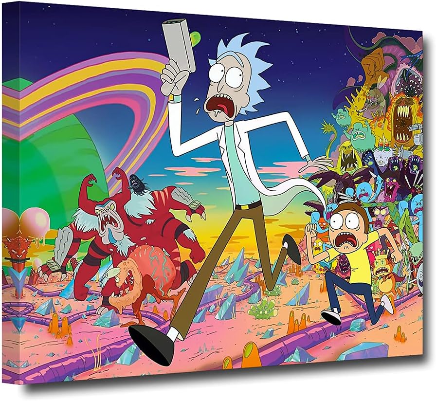Rick Posters and Morty Canvas Wall Art - Spaceship Cartoon Framed Wall Prints Stretched and Framed Wall Painting Artwork Ready to Hang T5667