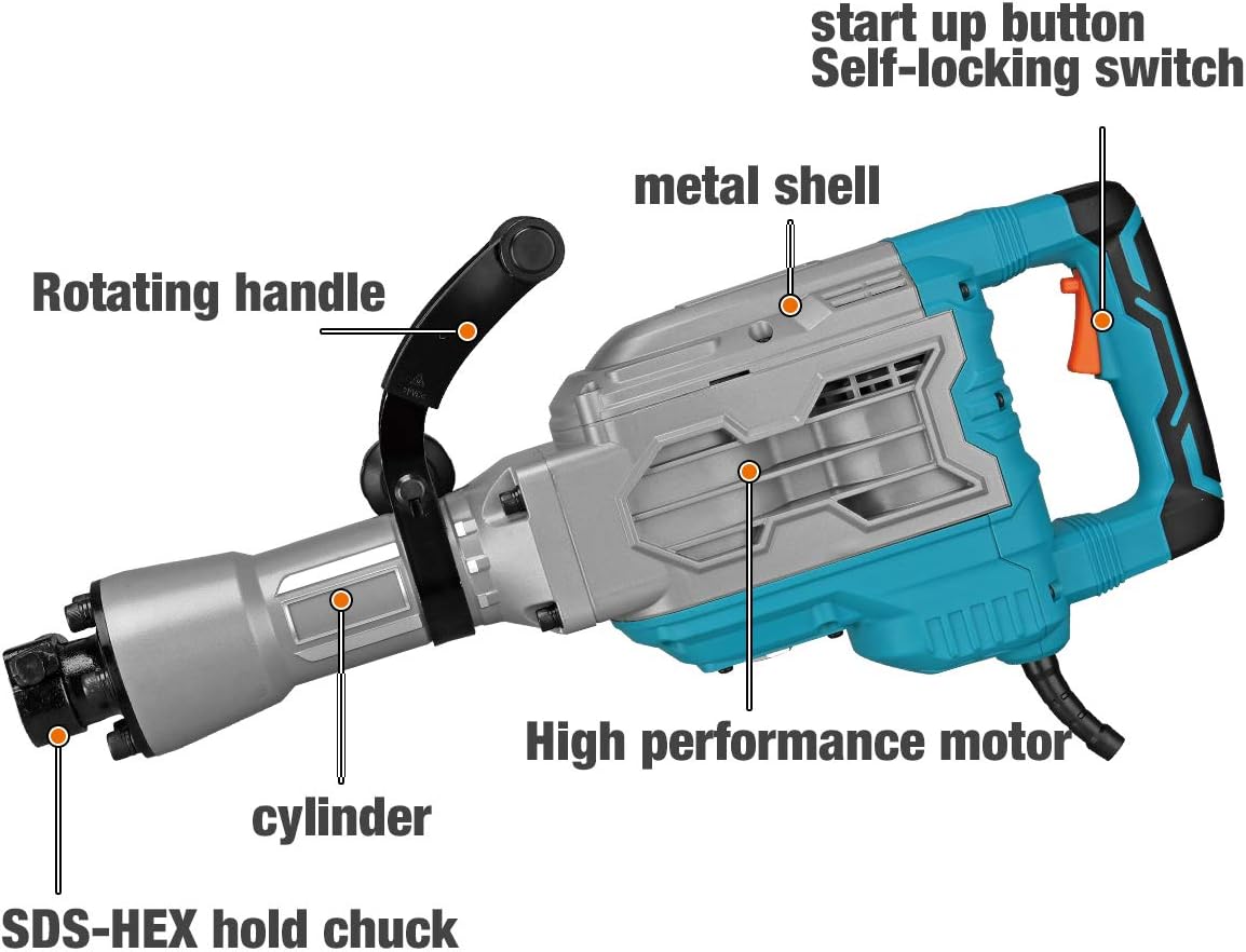 1700W 30-Pound SDS-Hex Jack Hammer with Carrying Case Flat Chisel Bull Point Chisel O754