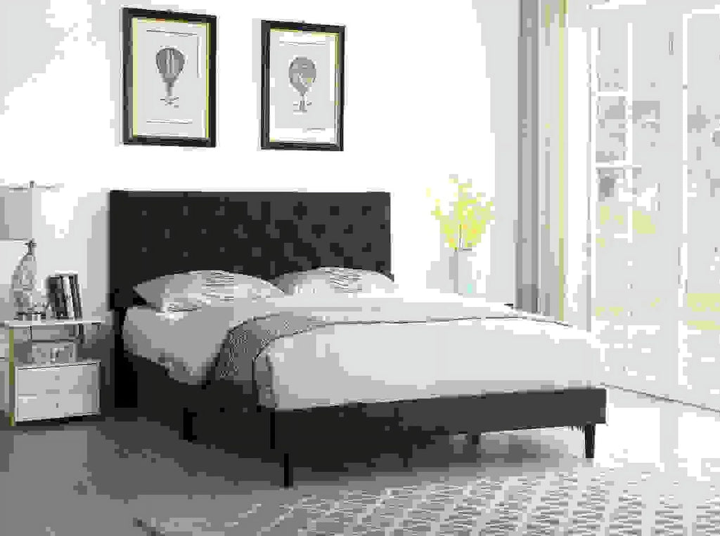 Gray Twin Upholstered Platform Bed Frame with Adjustable Headboard Z4783