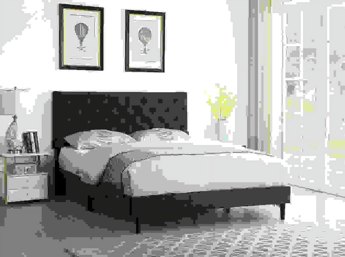 Gray Twin Upholstered Platform Bed Frame with Adjustable Headboard Z4783