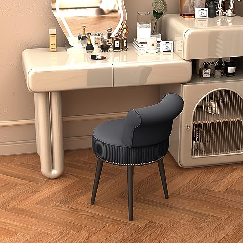 Grey Velvet Vanity Stool Chair with Back V3397
