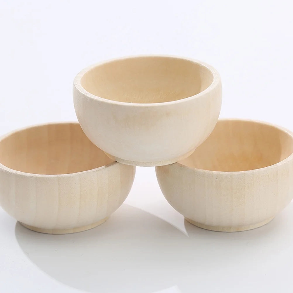 4 Pcs Small Wooden Bowl Dollhouse Unpainted Mini Cutlery Toys O192