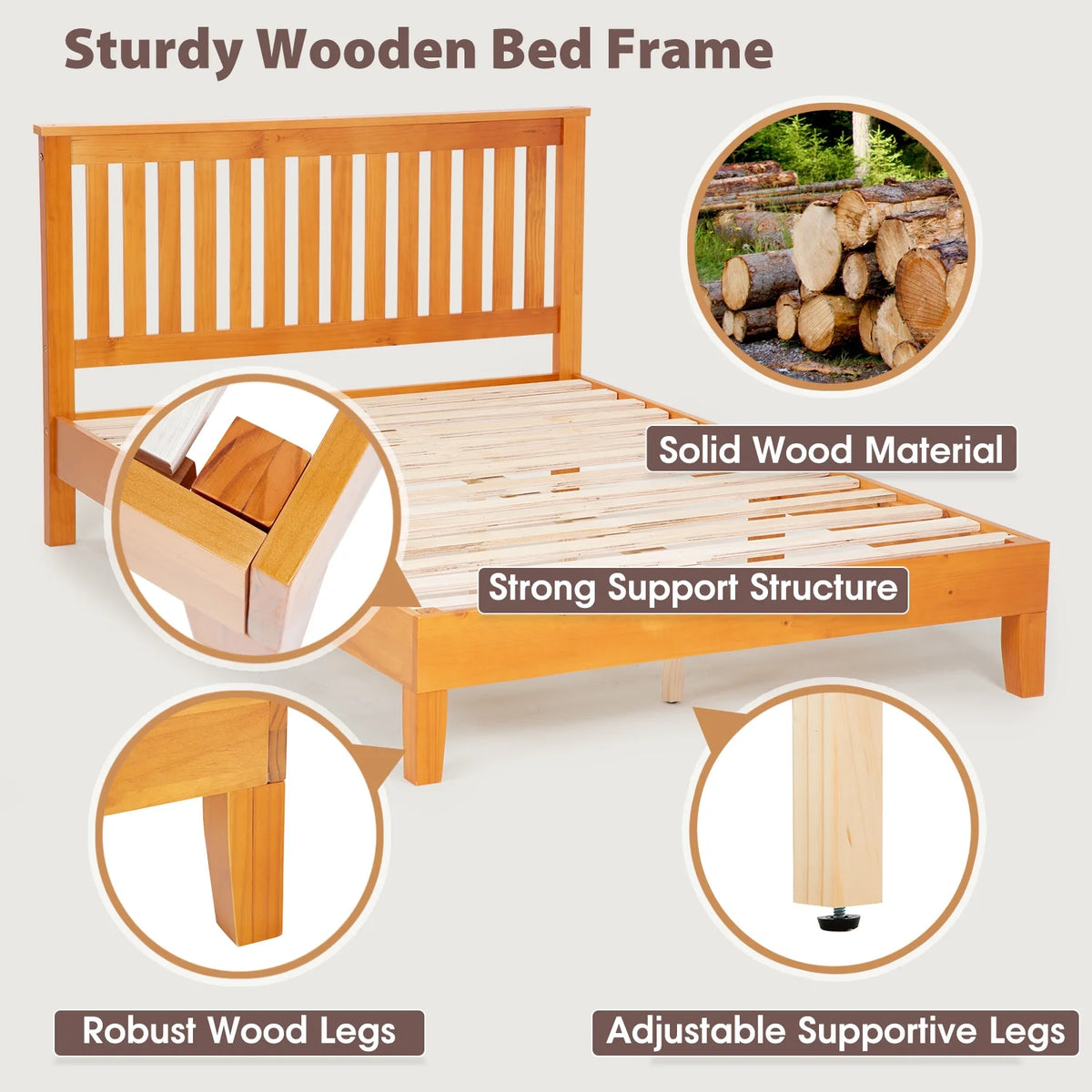 Queen Size Bed Frame with Headboard Wood Slats B76346