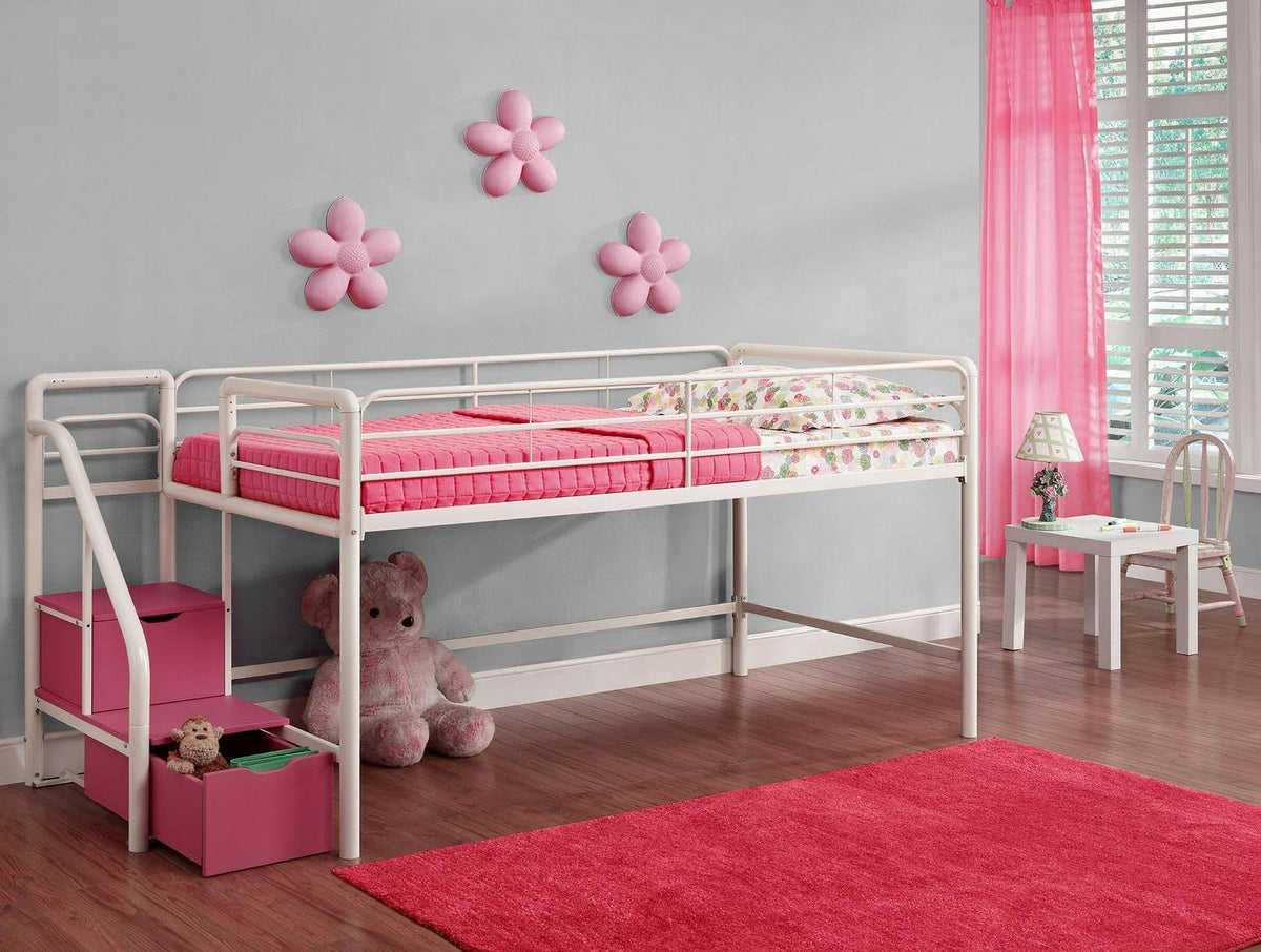 Black Junior Twin Loft Bed with Storage Steps C5921