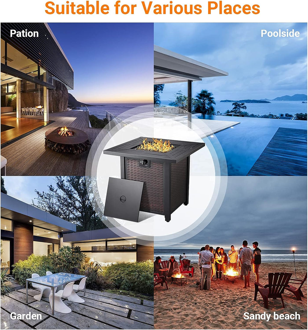 28 in 50,000 BTU Propane Gas Fire Pit Table with Volcanic Rock W5347