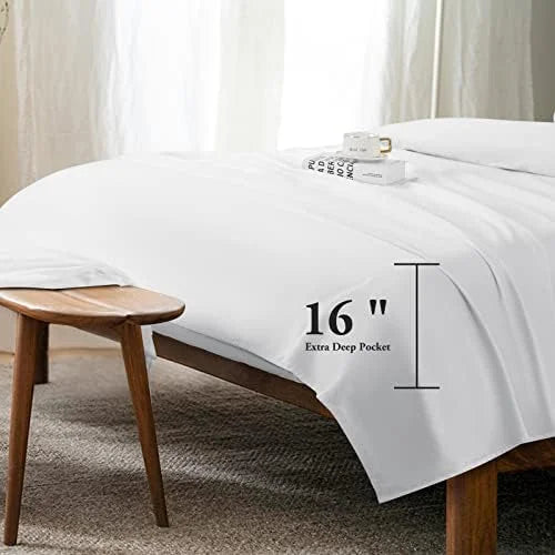 King Size 4 Piece Cotton Sheets Set, White G752