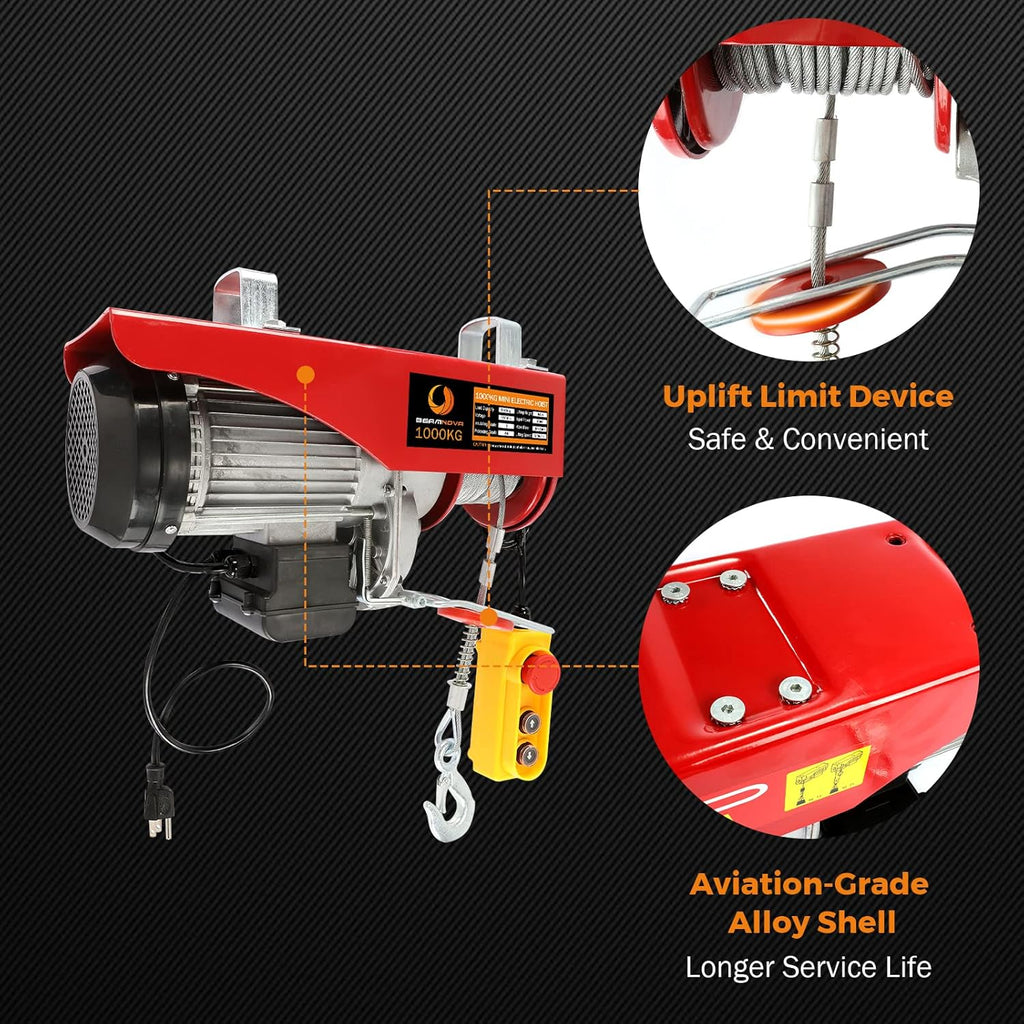 2200lbs 1500lbs Electric Hoist Winch Overhead Engine Lift 110-120 Volt with Remote Control E2662