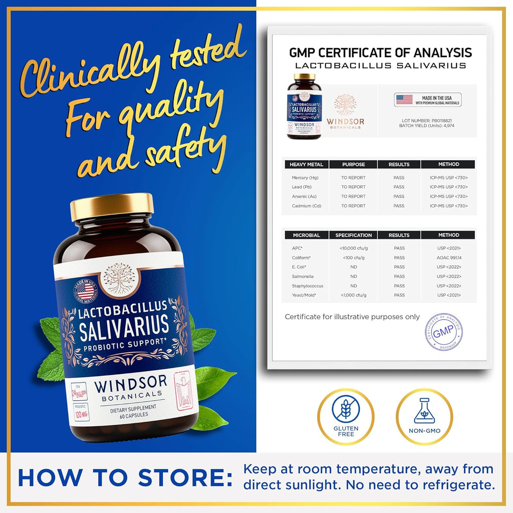 Lactobacillus Salivarius Probiotic Capsules, 24bn CFU, 2-Pack 120 Caps M61843