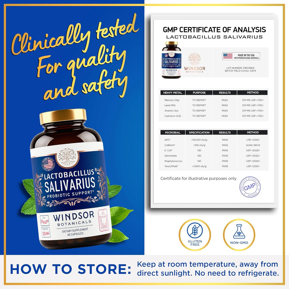 Lactobacillus Salivarius Probiotic Capsules, 24bn CFU, 2-Pack 120 Caps M61843