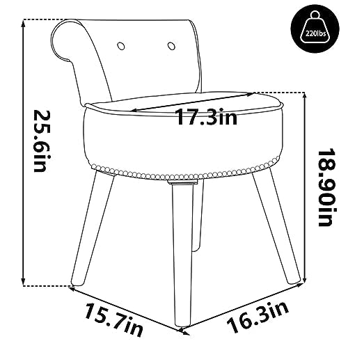 Grey Velvet Vanity Stool Chair with Back V3397