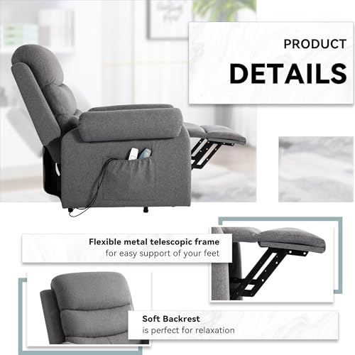 Dark Blue Power Lift Recliner Chair with Heat and Massage W446413