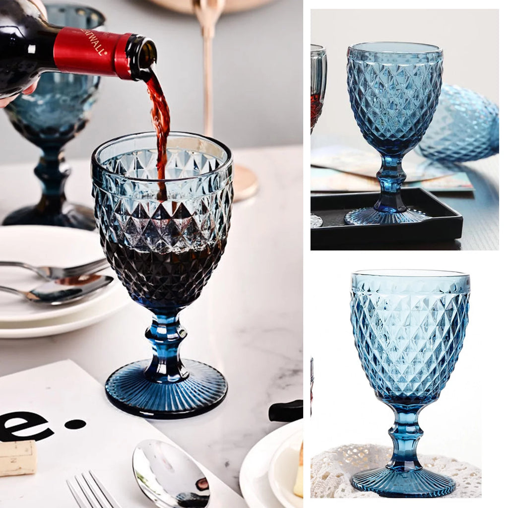 6pcs Blue Glass Goblet Wine Goblet 8 oz D878520
