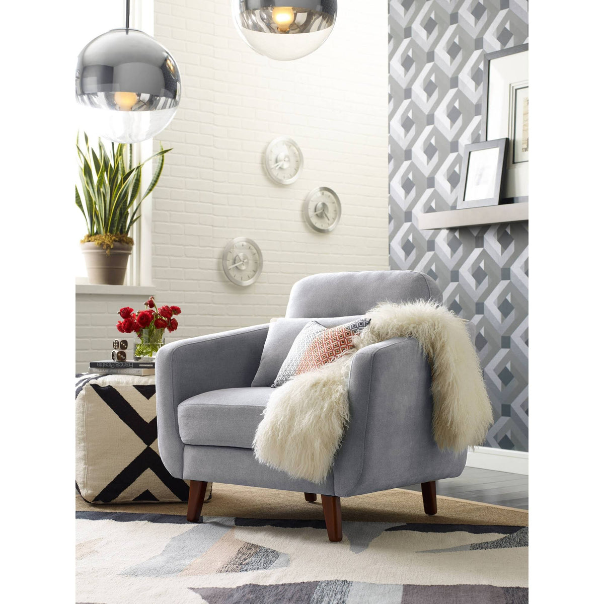 Light Grey Mid-Century Modern Armchair L8664