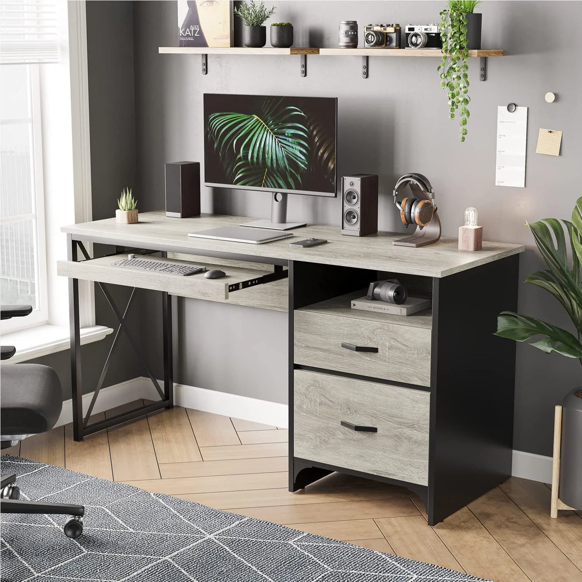 55 inch Industrial Computer Desk with Storage H654