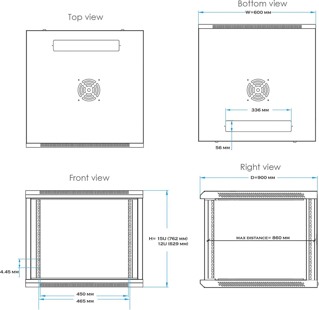 15U 35 Inch Depth Server Rack Cabinet Enclosure T3613