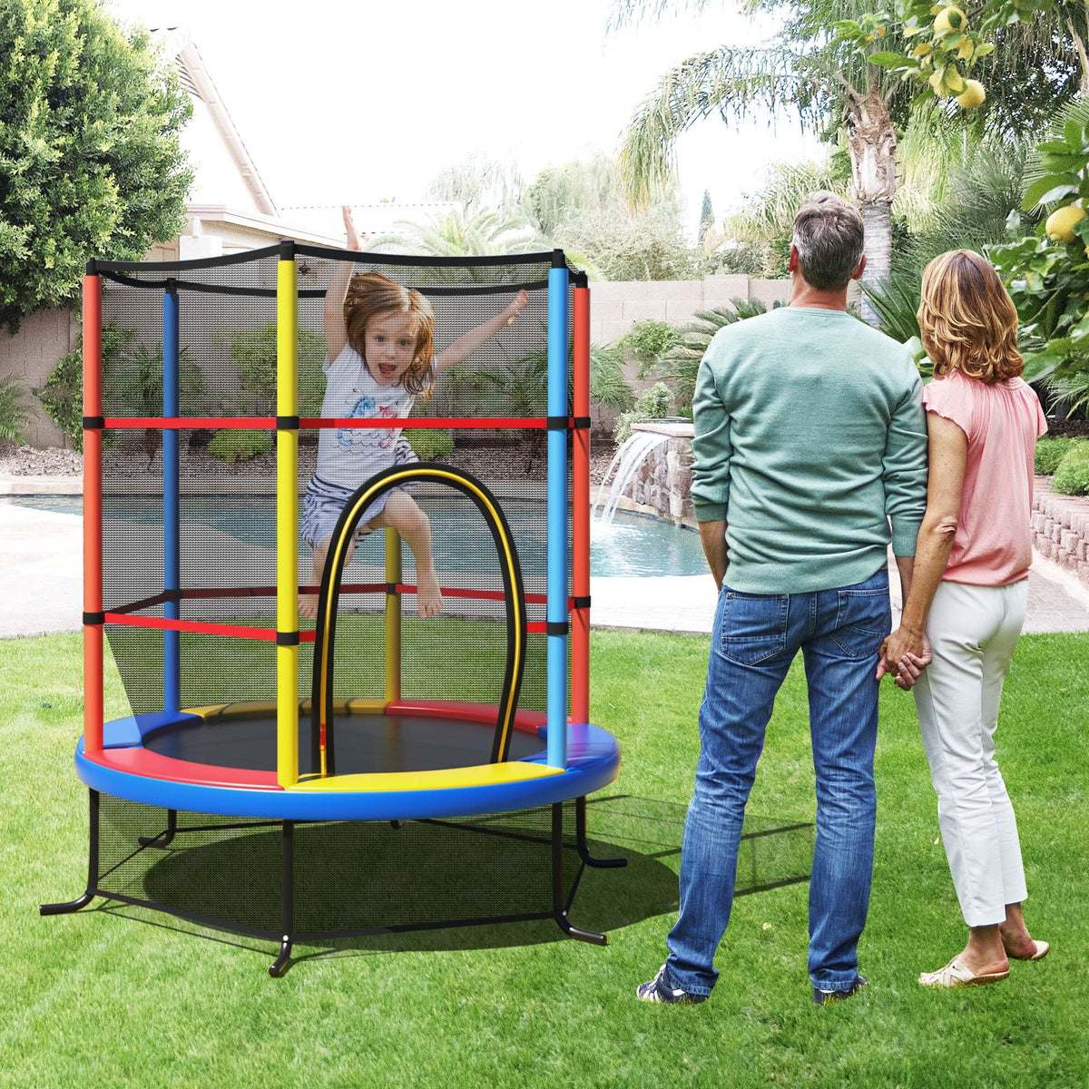 55'' Kids Trampoline with Enclosure Net E300
