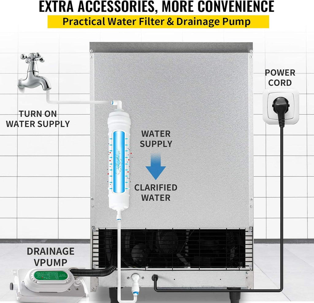 110V Commercial Ice Maker with 33LBS Bin and Electric Water Drain Pump N509