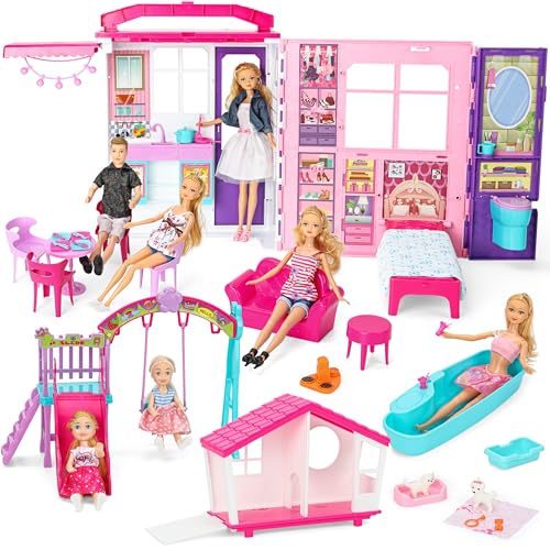 Foldable Dollhouse with 60+ Pcs & 2 Dolls M342609