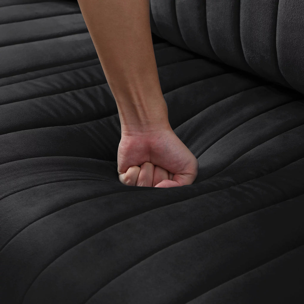 Black Velvet Channel Tufted Ottoman Z285227
