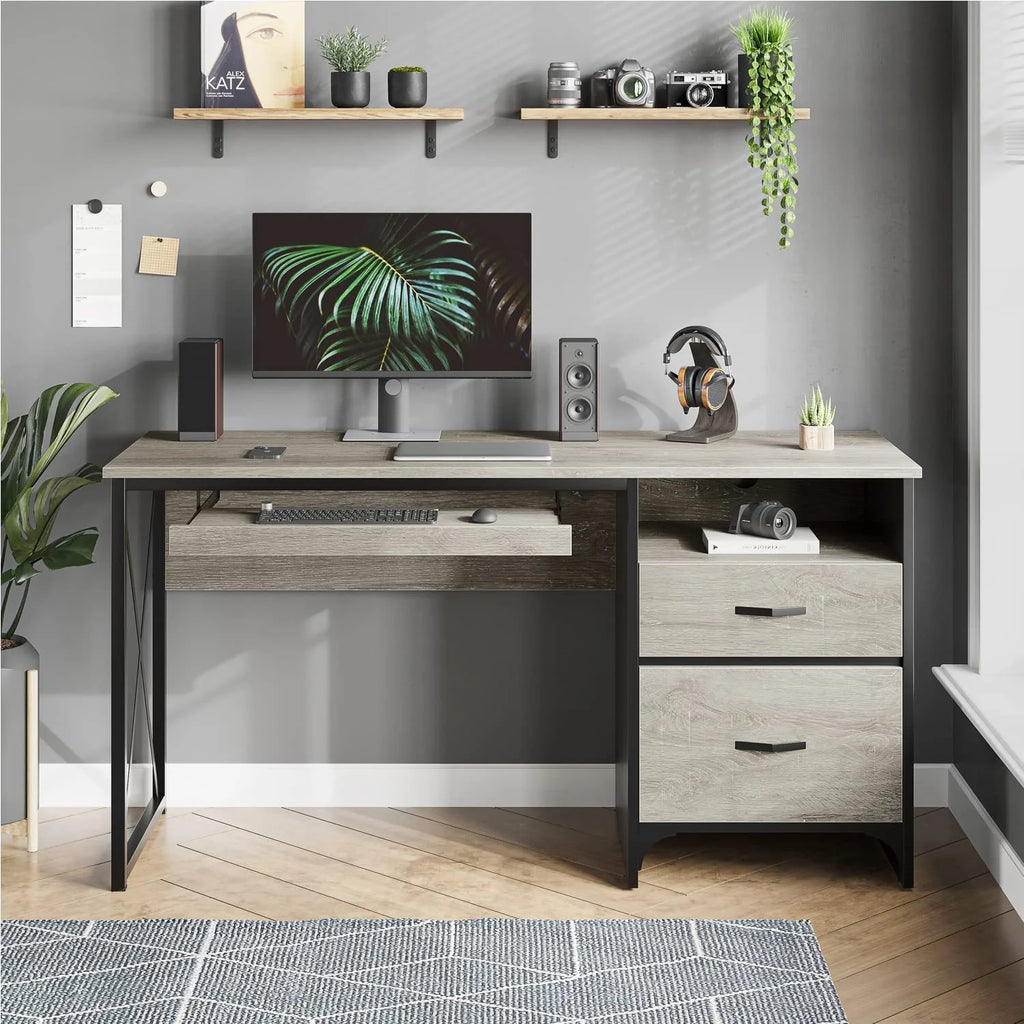 55 inch Industrial Computer Desk with Storage H654