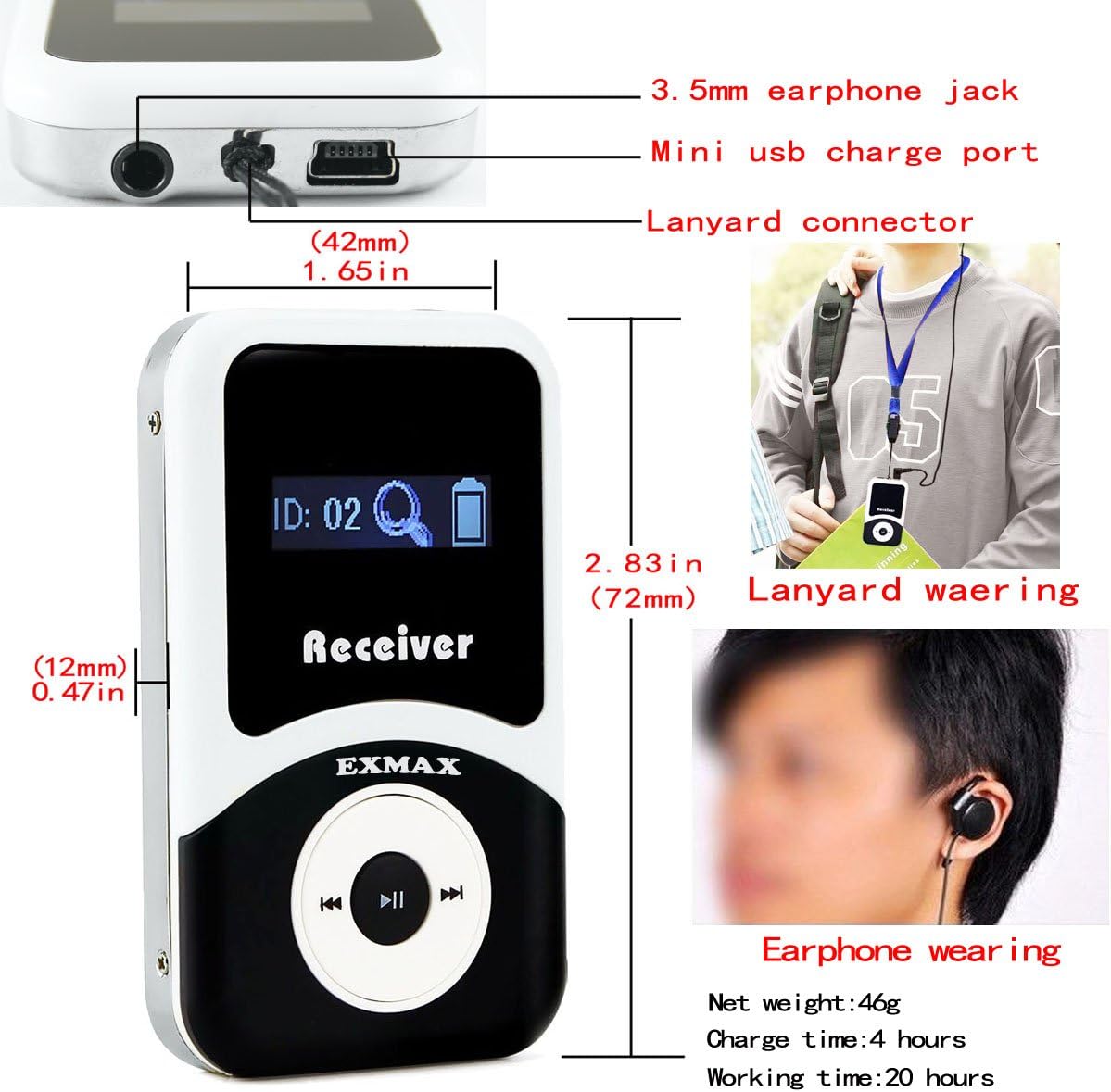 Wireless Tour Guide System Microphone Earphone Headset (1 Transmitter 10 Receivers) O8601