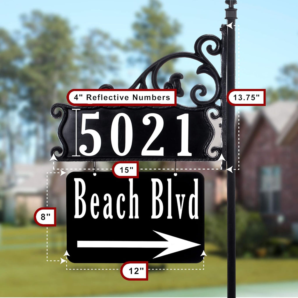 Handcrafted Double-Sided Reflective Home Address Sign with 58” Pole M65593