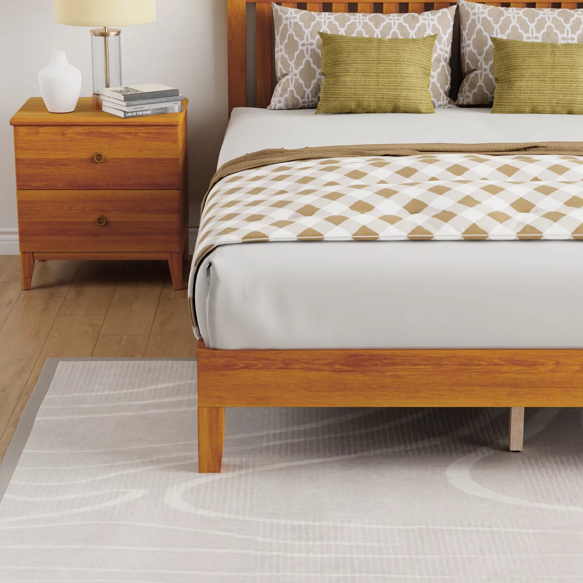 Queen Size Bed Frame with Headboard Wood Slats B76346