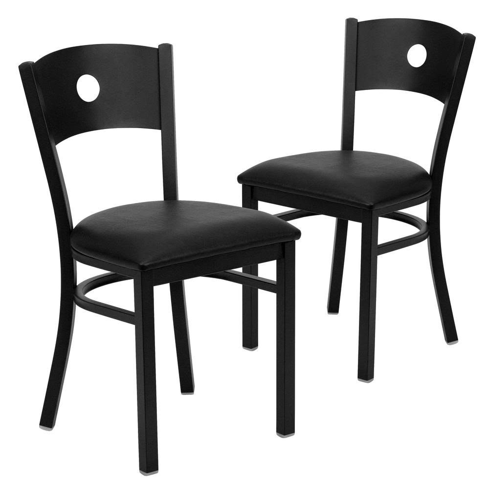 Black Vinyl Seat Metal Frame Restaurant Chairs Set of 2 B439689