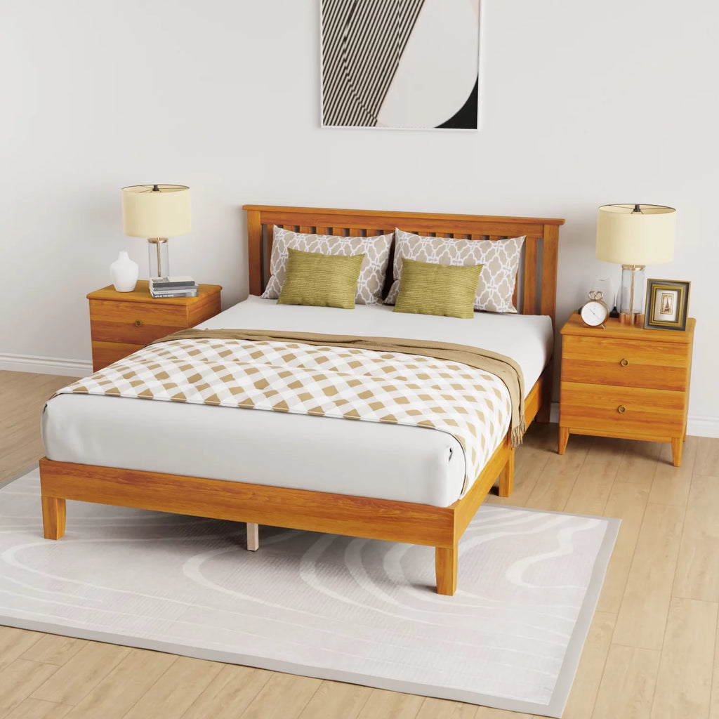 Queen Size Bed Frame with Headboard Wood Slats B76346