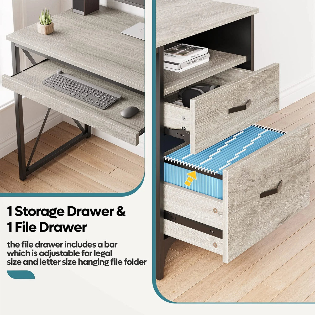 55 inch Industrial Computer Desk with Storage H654