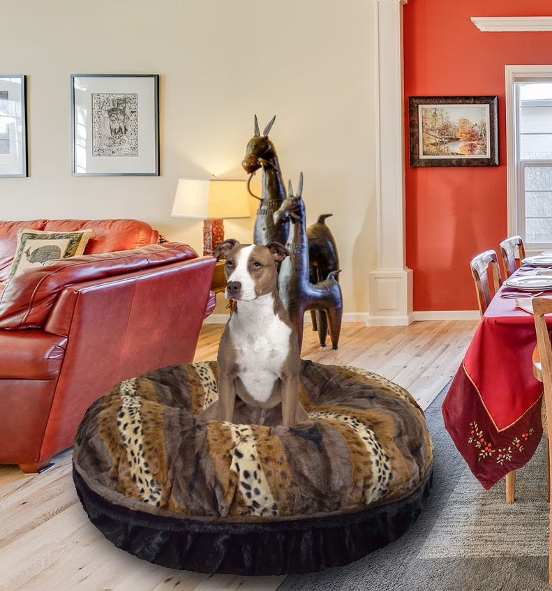Black Puma Extra Plush Faux Fur Bagel Pet Bed J560389