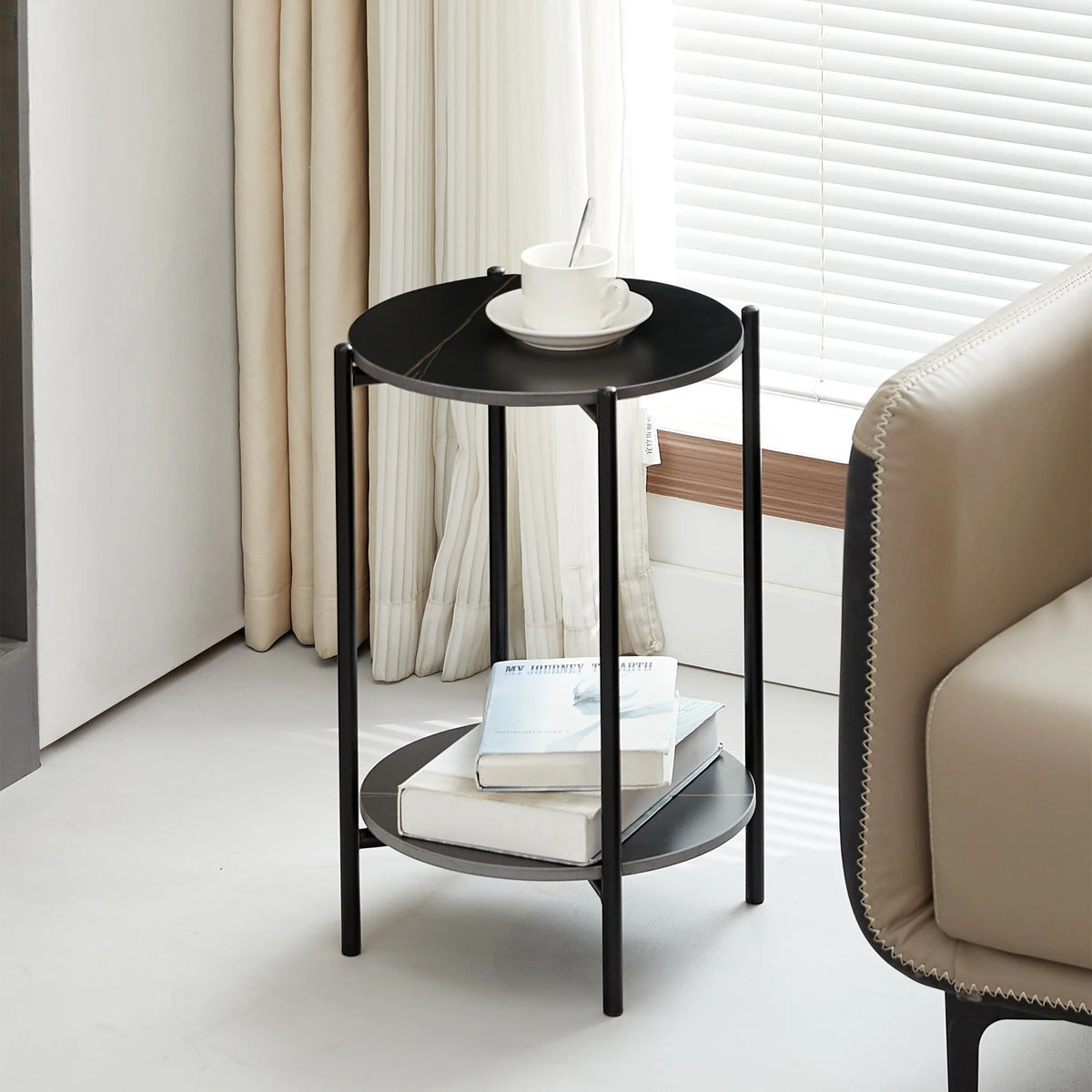 2-Tier Faux Marble Round End Table H519
