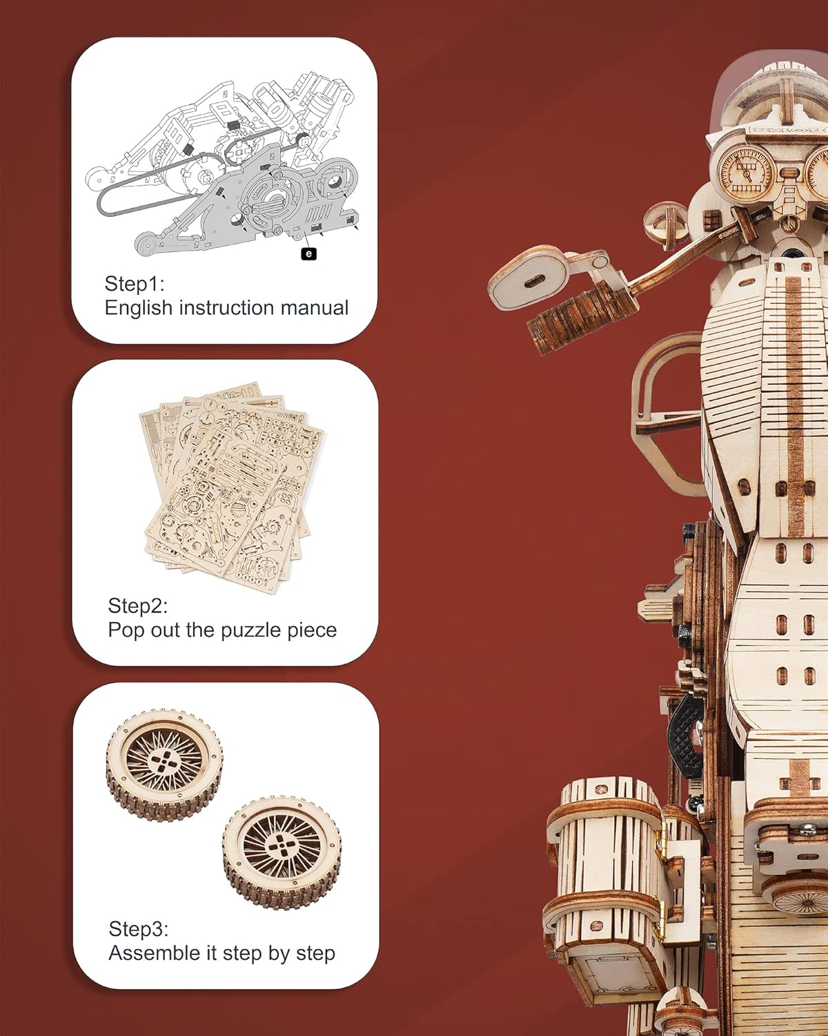 3D Wooden Motorcycle Puzzle Model Car Kits T756