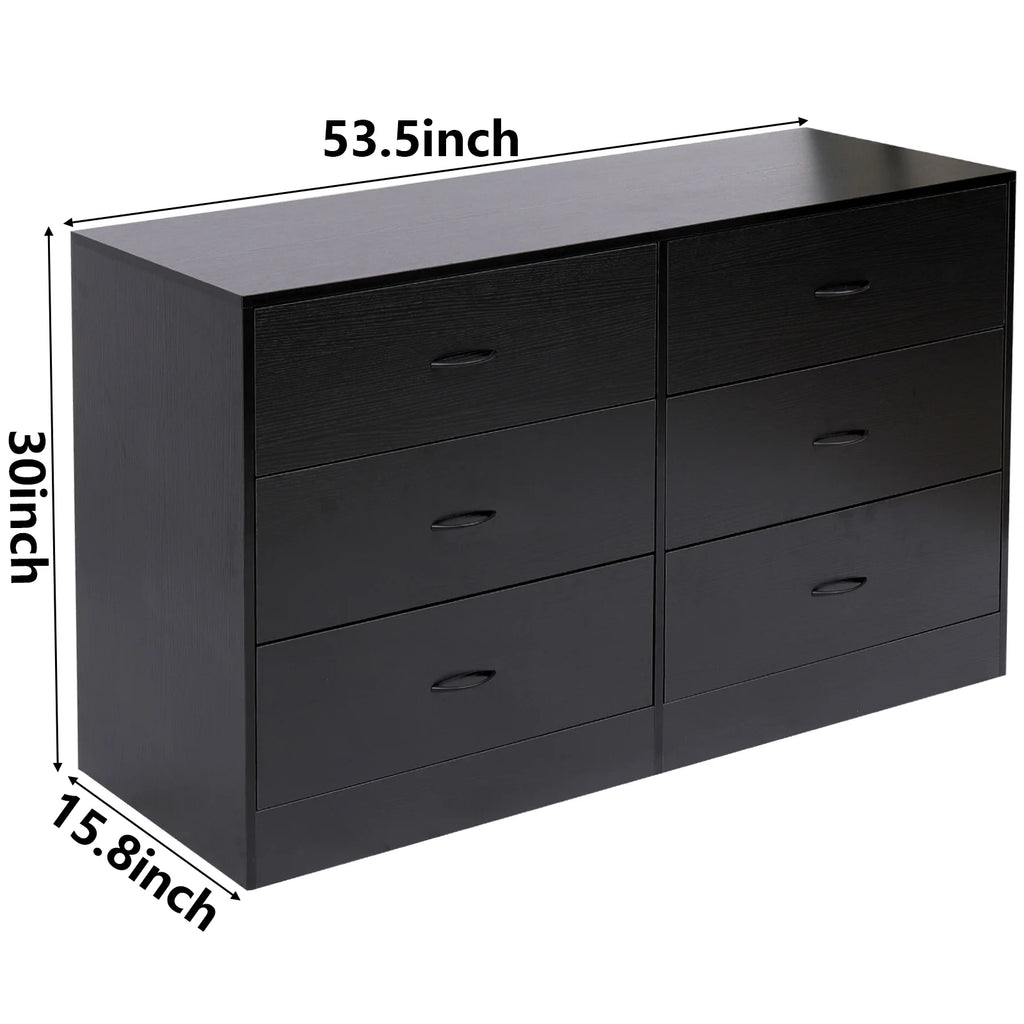 Black 6 Drawer Wood Dresser P40238