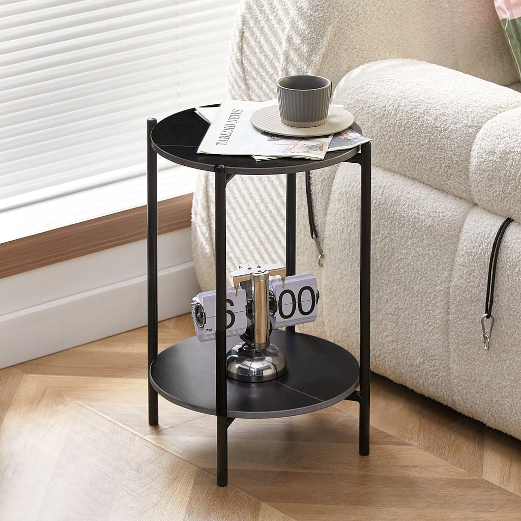 2-Tier Faux Marble Round End Table H519