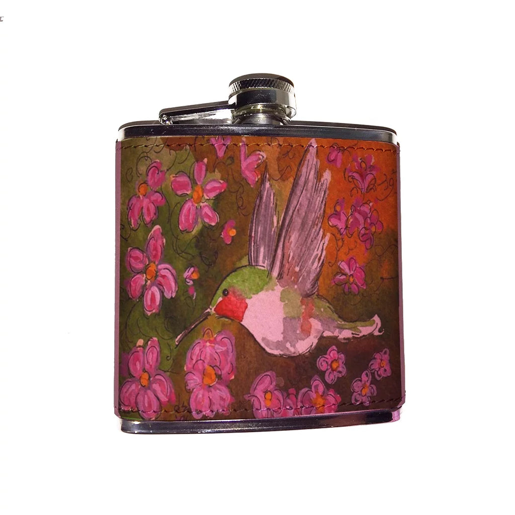 Pink Leather Flask Set in Rose Wood Gift Box H1090