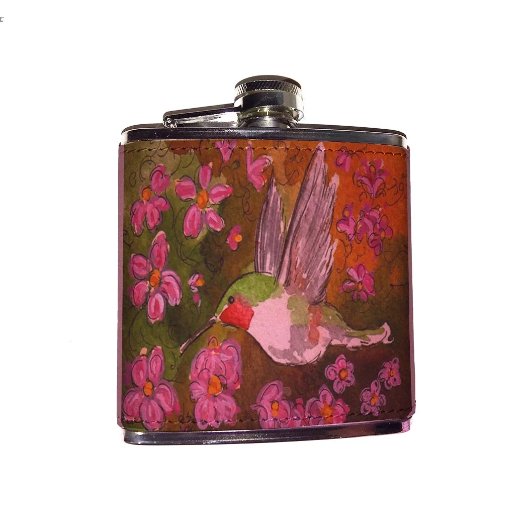 Pink Leather Flask Set in Rose Wood Gift Box H1090