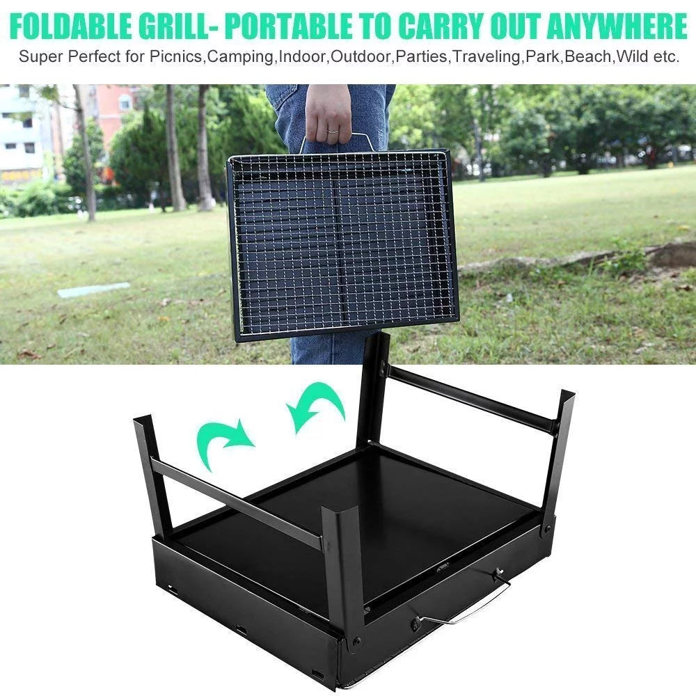 Folding Portable Charcoal BBQ Grill with 10 Pc Stainless Steel Sticks M6271