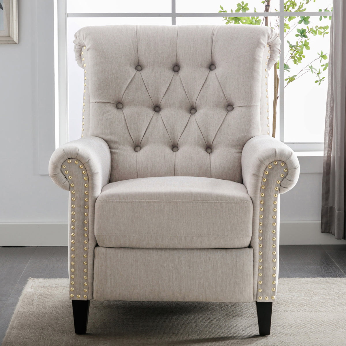 Tan Linen Tufted Recliner Single Sofa T79321