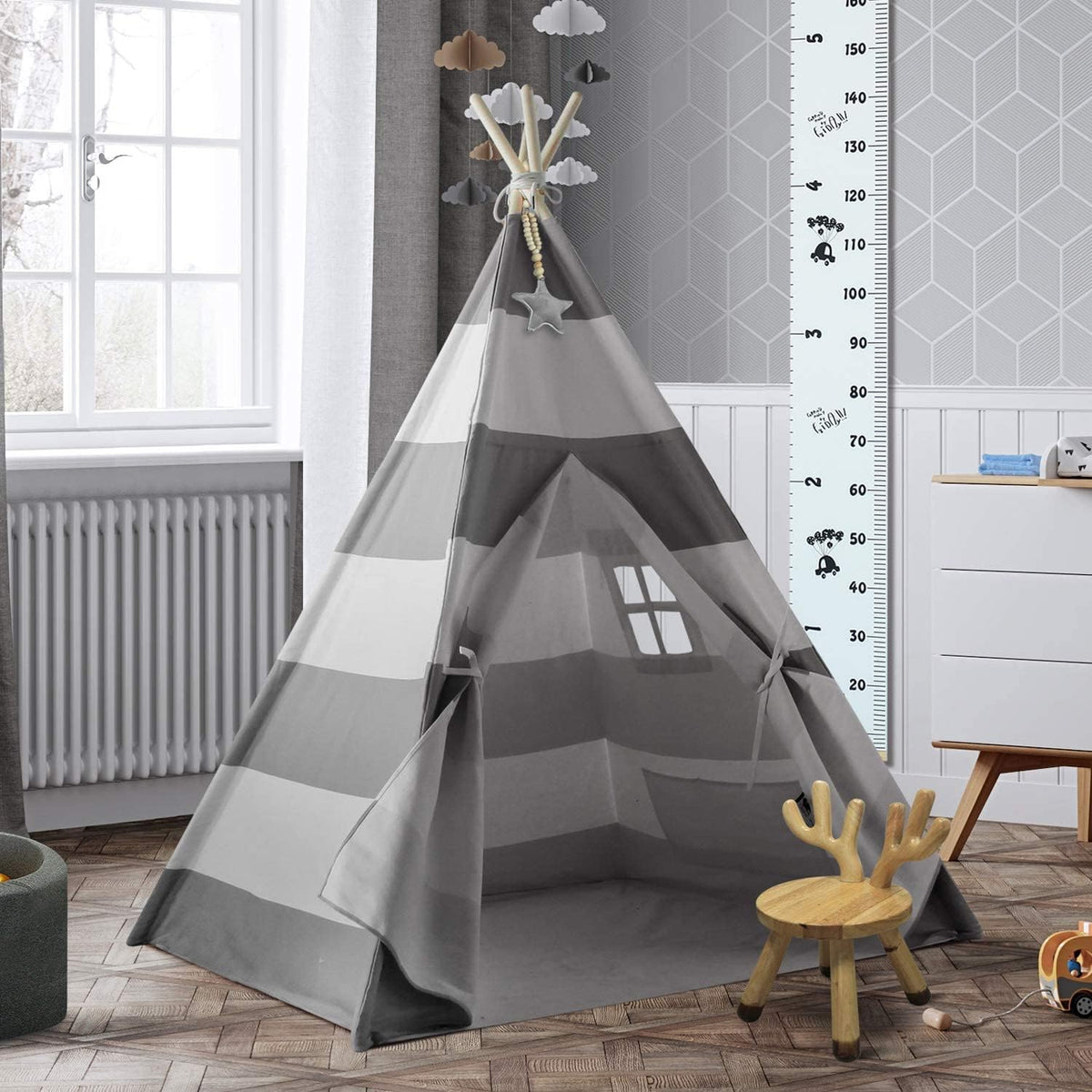 Grey Chevron Kids Teepee Tent with Floor & Carry Case D765281