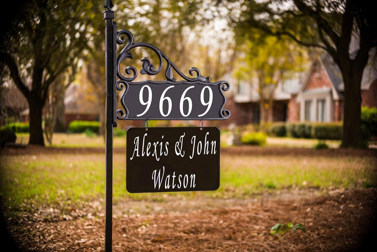 Handcrafted Double-Sided Reflective Home Address Sign with 58” Pole M65593
