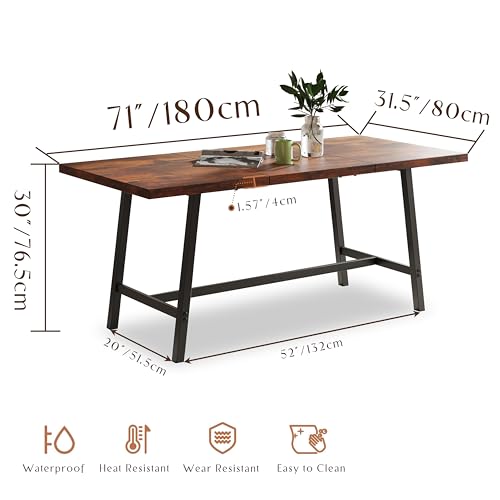 Rustic Brown Farmhouse Wood Kitchen Table with Metal Frame S391