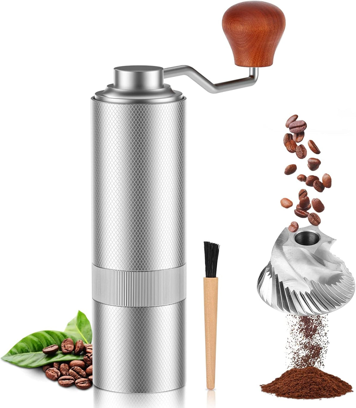 Manual Conical Stainless Steel Burr Coffee Grinder with Adjustable Grind Setting, 25g Capacity C6249