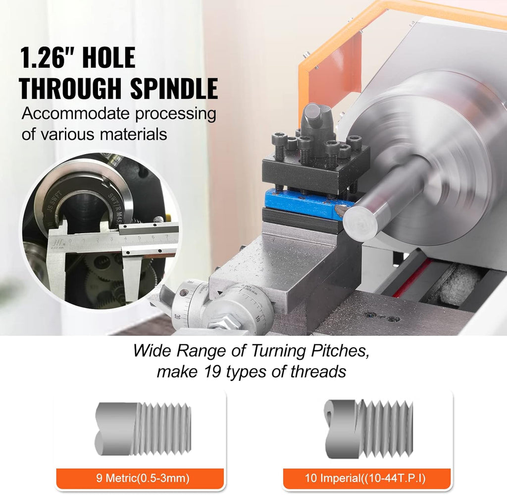 Mini Metal Lathe Machine, 7'' x 16'', 800W Precision Benchtop Power Metal Lathe H609