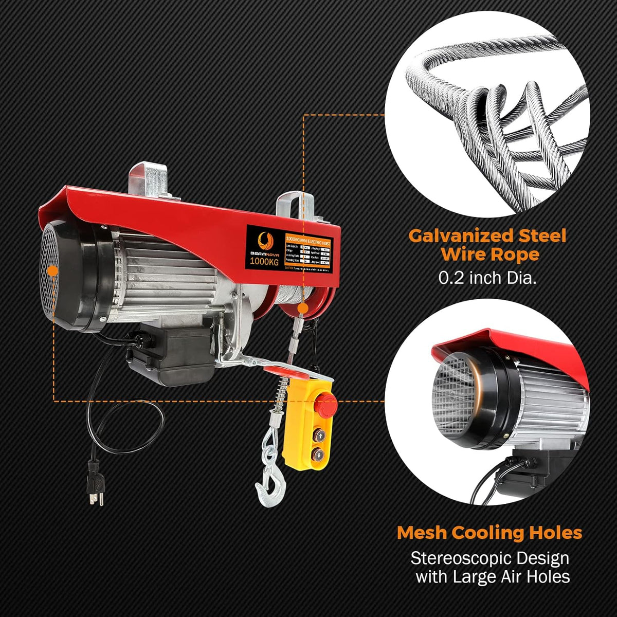 2200lbs 1500lbs Electric Hoist Winch Overhead Engine Lift 110-120 Volt with Remote Control E2662